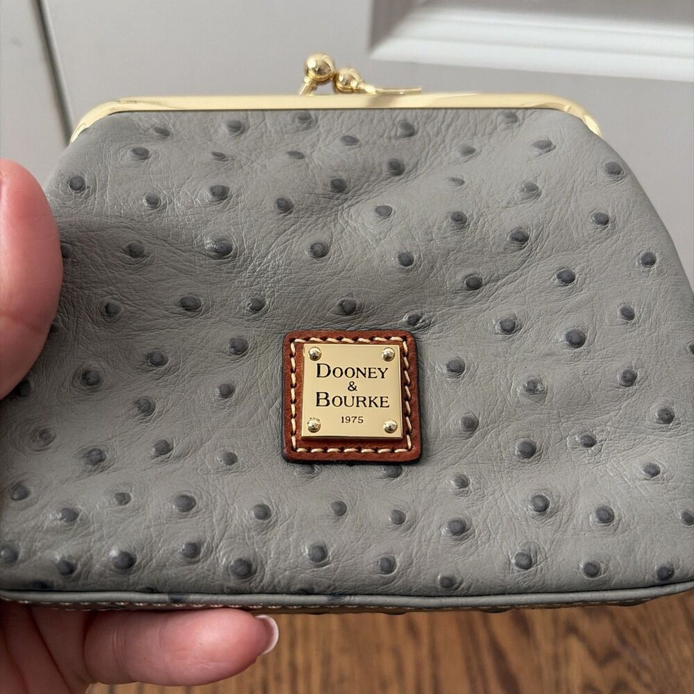 Dooney & Bourke Ostrich Embossed Large Frame Coin Purse in GRAPHITE GRAY - Picture 3 of 5